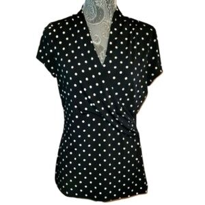 Charter Club Polka Dot Faux Wrap VNeck Blouse
